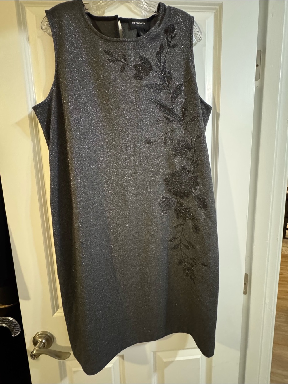Liz Claiborne Metallic Gray Floral Applique Sleeveless Shift Dress